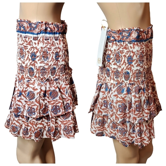 NWT House of Harlow 1960 smocked marbled rust skirt.  L - Picture 1 of 15